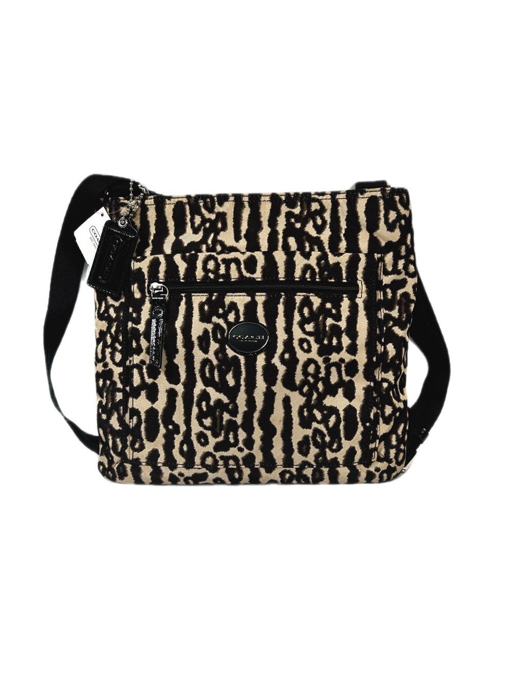 NWT Coach Beige and Black Ocelot Print Crossbody File Bag - F31981